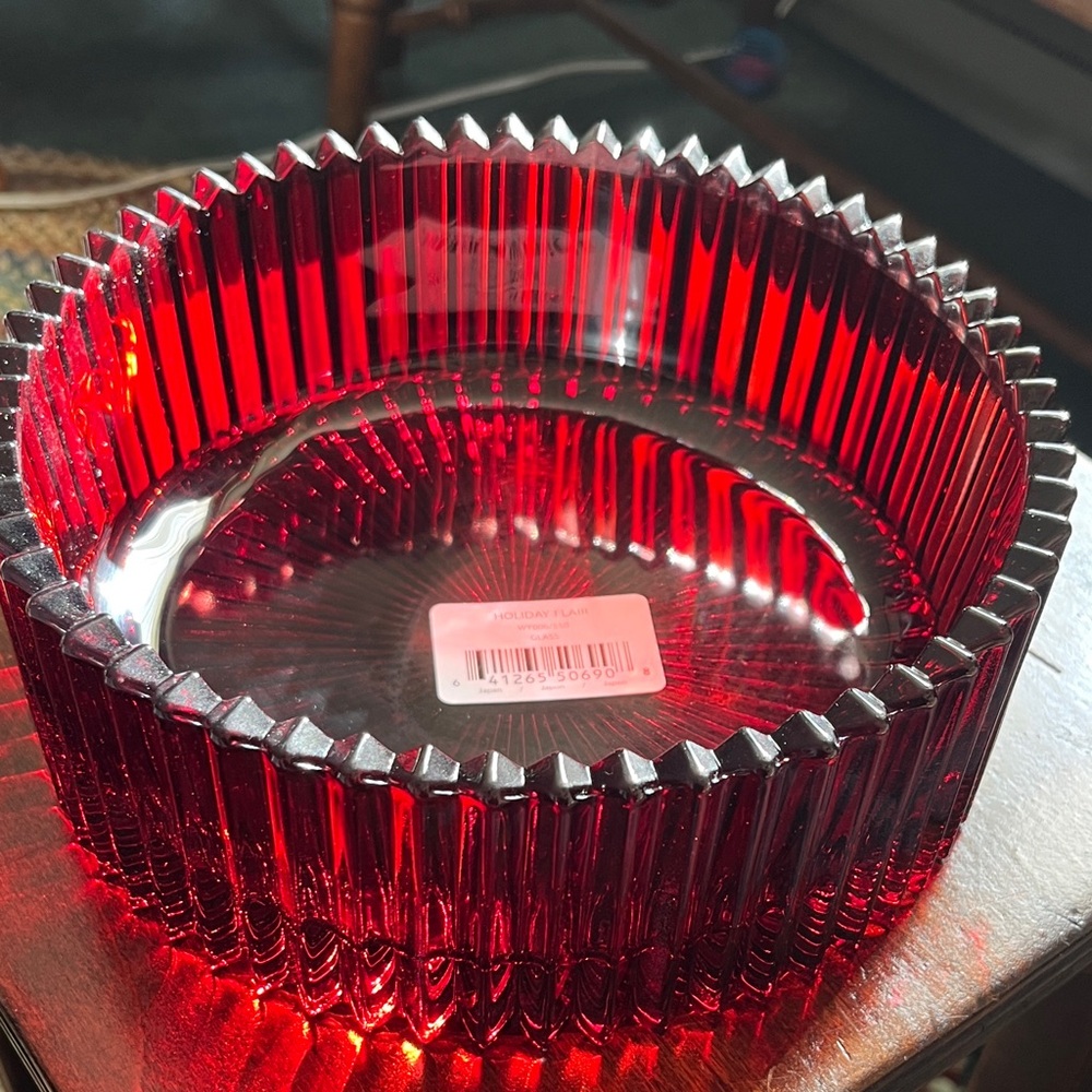 Cranberry Glass Decorative Bowl Mikasa New in Box Made in Japan Vintage Deep Red